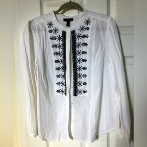 J Crew White Button-Up with Black Embellishments NWT